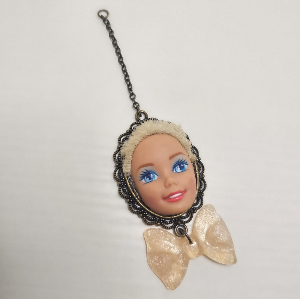 Upcycled Barbie Face Pendant | Creepy Cute Statement Jewelry | Handmade